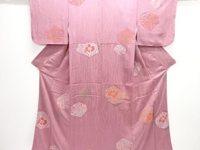 JAPANESE KIMONO / ANTIQUE KIMONO / TAISHO ROMAN STYLE / SILK / URUSHI / WOVEN ABSTRACT FLOWERS